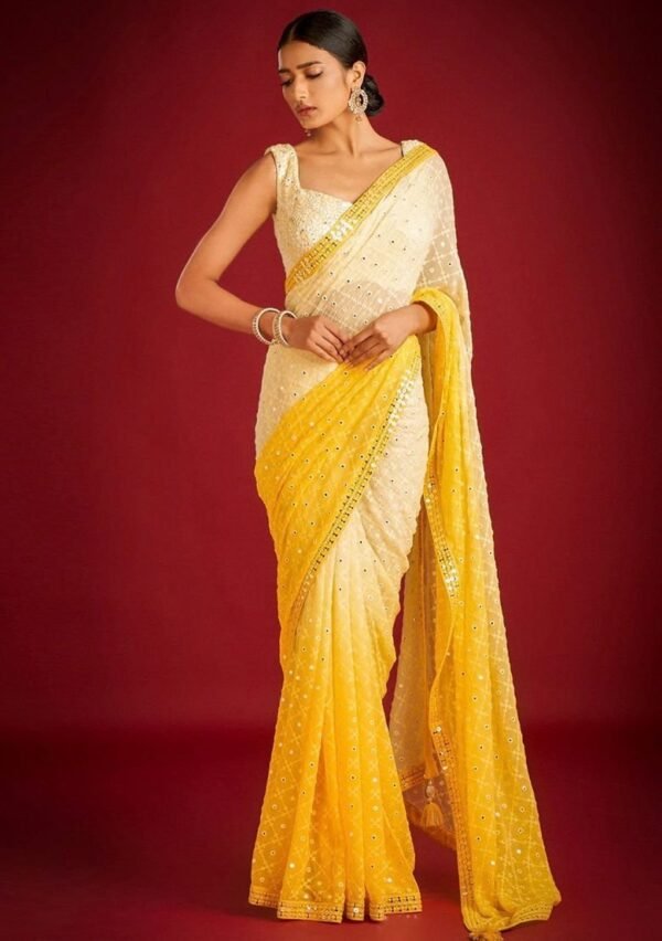 Yellow Solid Georgette Saree Set