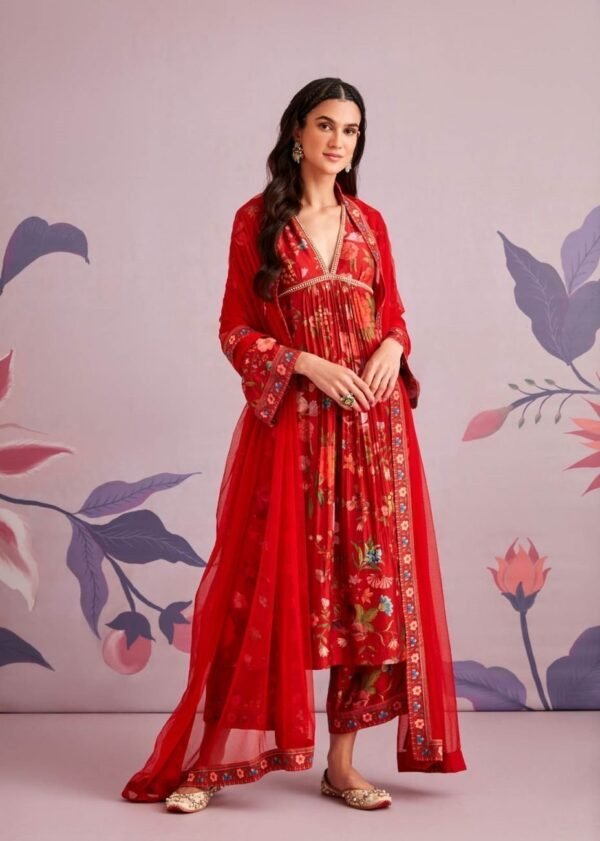 Red Oleander Kurta Set